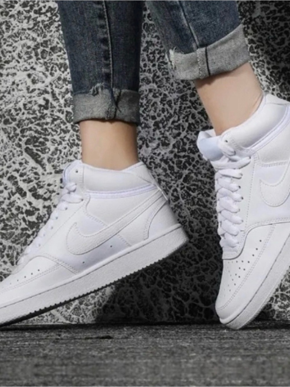 Nike Court Vision Mid White Leather Sneakers